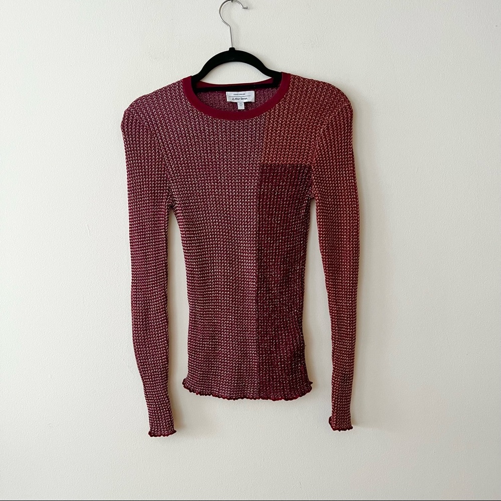 & Other Stories Red Metallic Knit Colorblock Sweater